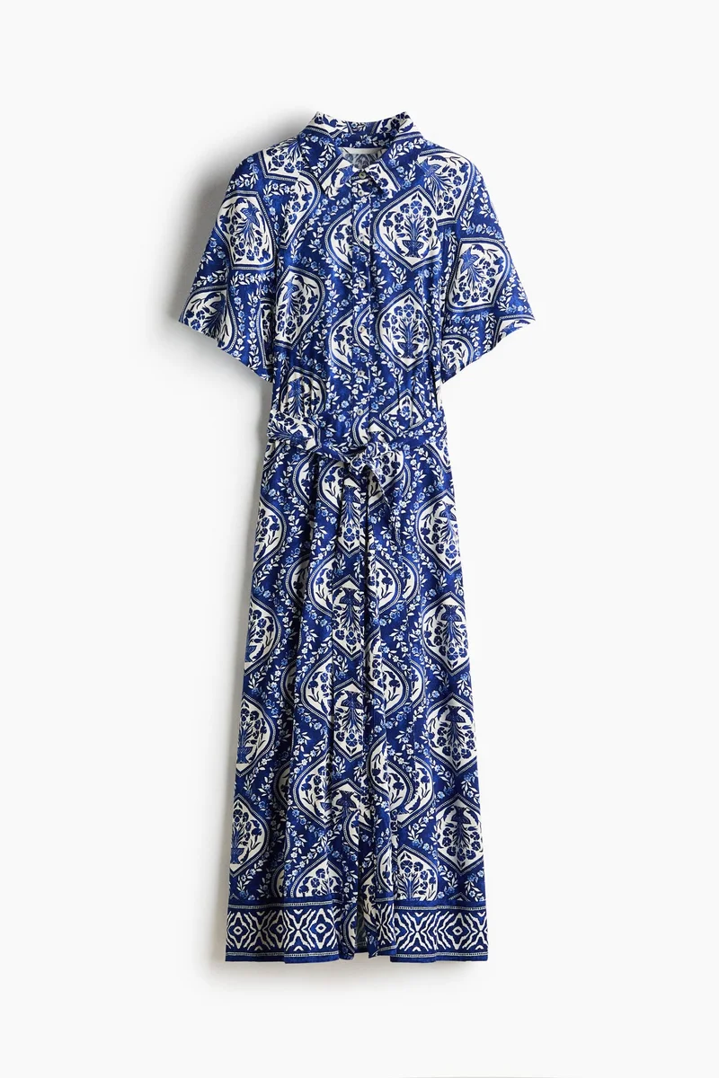 اتش اند ام فستان بتصميم قميص مع حزام بعقدة