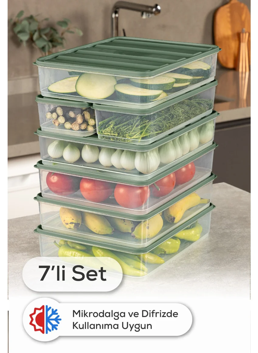 Vienev 7-Piece Fridge Freezer Organizer Microwave and Freezer Suitable Storage Container Green