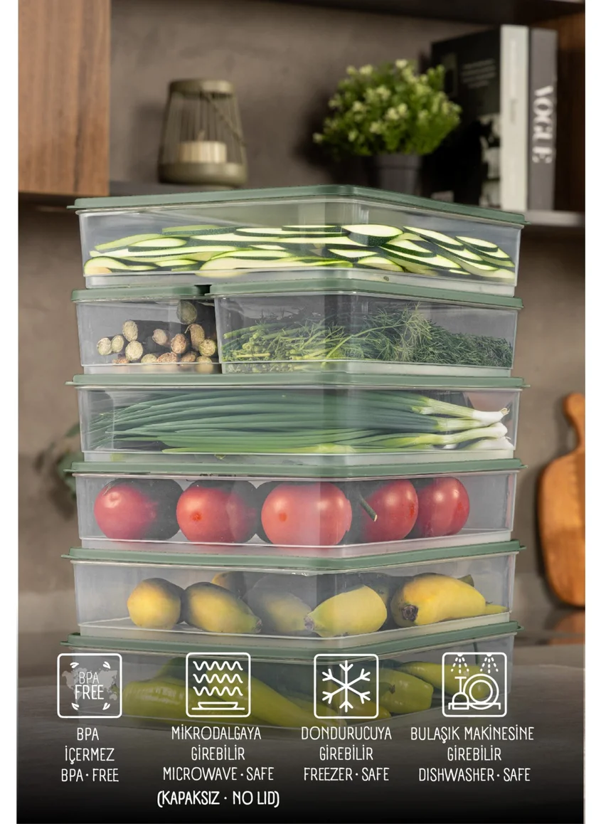 Vienev 7-Piece Fridge Freezer Organizer Microwave and Freezer Suitable Storage Container Green