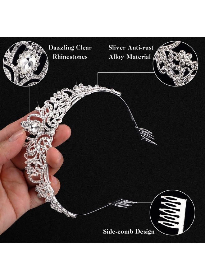 Juinte 8 Pieces Silver Princess Tiaras For Girls Crystal Princess Crowns For Women Elegant Tiaras With Combs Birthday Crown Bride Headbands Bridal Wedding Prom Birthday Party Cosplay Hair Accessories - Image 4
