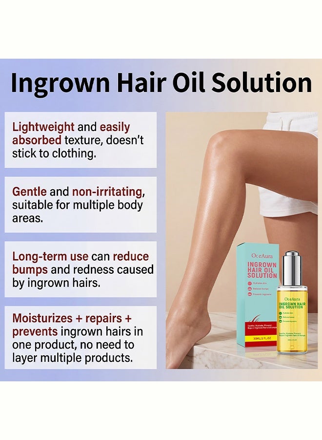 OceAura Ingrown Hair Oil Solution, Treatment for Razor Bumps & Ingrown Hairs, Hydrating Soothing Redness Relief, Prevents Ingrowns for Face Bikini Underarms 30ml - Image 2