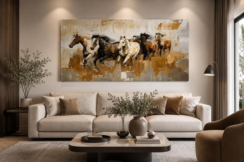 ARS Graphics ARS® Running Horses Canvas Wall Art - 100 x 150 CM Modern Abstract Oil Painting - Image 2