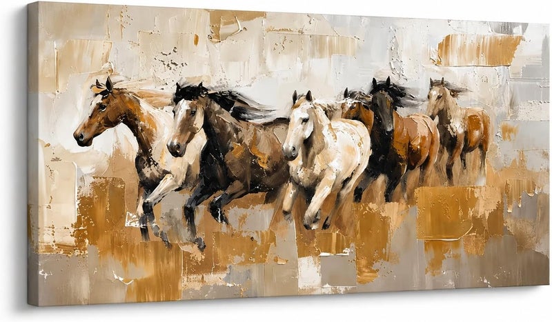 ARS Graphics ARS® Running Horses Canvas Wall Art - 100 x 150 CM Modern Abstract Oil Painting - Image 1