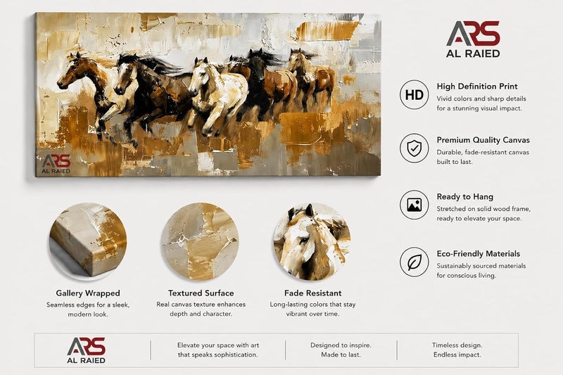 ARS Graphics ARS® Running Horses Canvas Wall Art - 100 x 150 CM Modern Abstract Oil Painting - Image 3