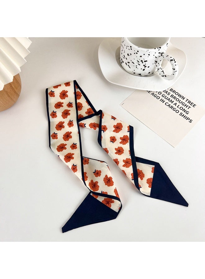 Temperament all-match small silk scarf narrow long hair tie bag ribbon female simple plaid ribbon