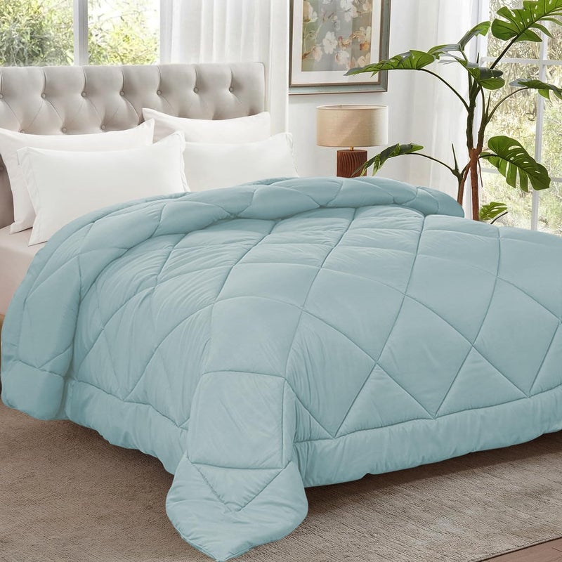 Homestan Homestan Microfibre Reversible Ac Comforter Double Bed King Size Quilt Blanket for Winter 90 X 100 Inches Light Blue 