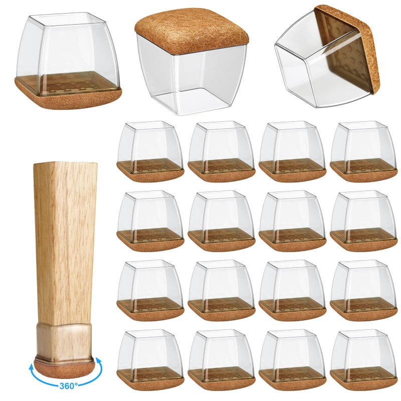 16 Pack Chair Leg Floor Protectors for Hardwood Floors Round Rubber Furniture Sliders 360Felt Pad Bottom Wrapped Thickening Silicone Furniture Legs Caps CoversSquareClearBrownL Plus
