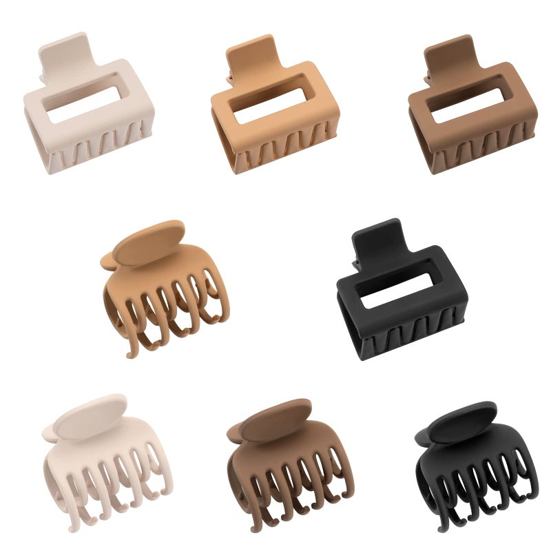 DEPOKA Matte Hair Clips for Women Girls - 2" Rectangle & 1.6" Double Row Teeth Small Jaw Clips, Non-Slip Design for Thin/Fine Hair (White, Khaki, Brown, Black) - Image 1