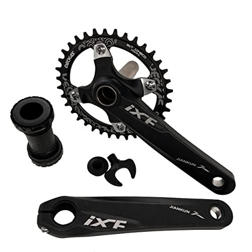 DECKAS 170mm Crankset, 104BCD 32T 34T 36T 38T Oval Single Speed Narrow Wide Tooth Chainring and Crank Arm Set for MTB BMX Road Bicycle (Black 36T) - Image 1