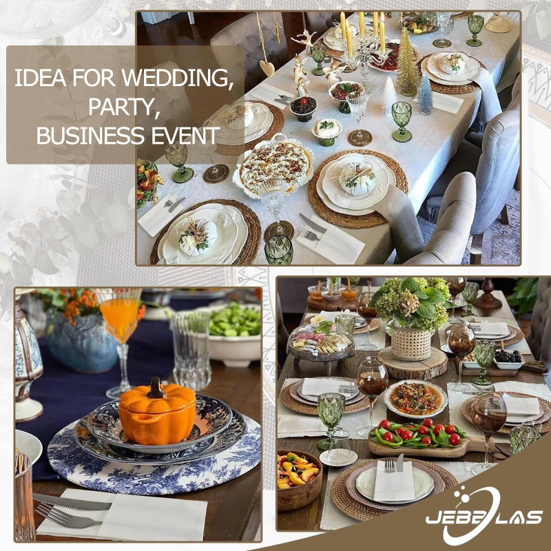 JEBBLAS 100Pack Disposable Cloth Like Napkins, Built-in Flatware Pocket, Wedding Party Linen Feel White Napkin, Prefolded for Silverware - Image 3