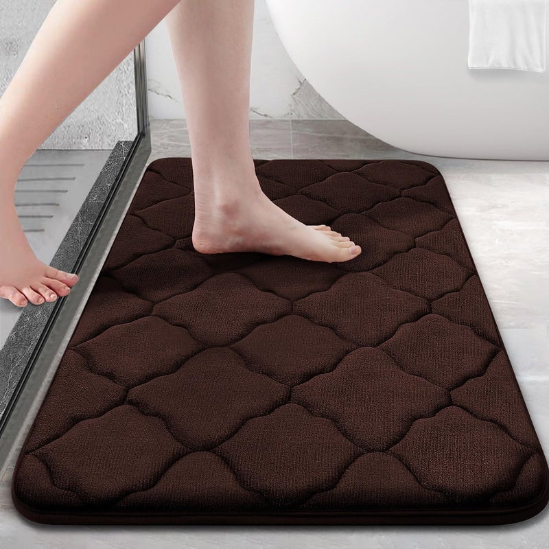 OLANLY Memory Foam Bath Mat Rug 30x20 Soft and Absorbent Bathroom Rugs NonSlip Comfortable Machine Washable Bath Carpet for Bathroom Floor Tub Shower and Home Decor Accessories Brown