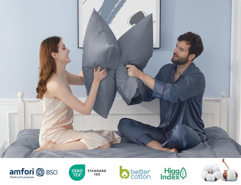 HOMTEC Cotton Pillow Cases King Size Set of 2  20 by 40 inches King Pillow Cases  Dark Gray King Pillow Cases  King Pillowcases Cotton Percale Weave Pre-Shrunk Breathable and Hypoallergenic - Image 5