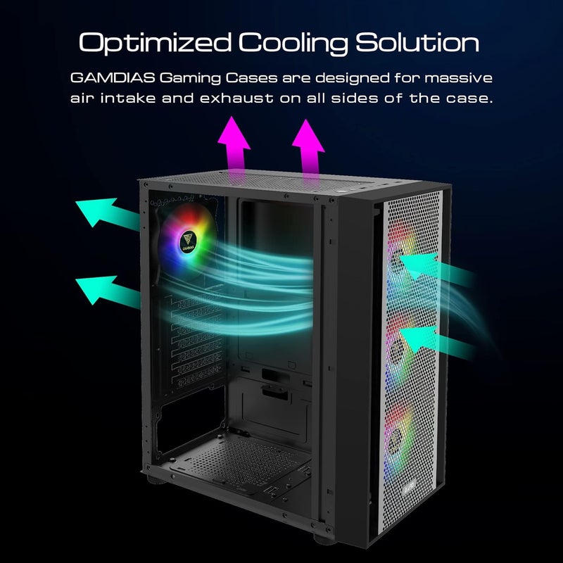 GAMDIAS ZEUS ATX Mid Tower Gaming Computer PC Case with Side Tempered Glass, 4X 120mm ARGB Case Fans and Sync with 5V RGB Motherboard and Excellent Airflow - Image 5