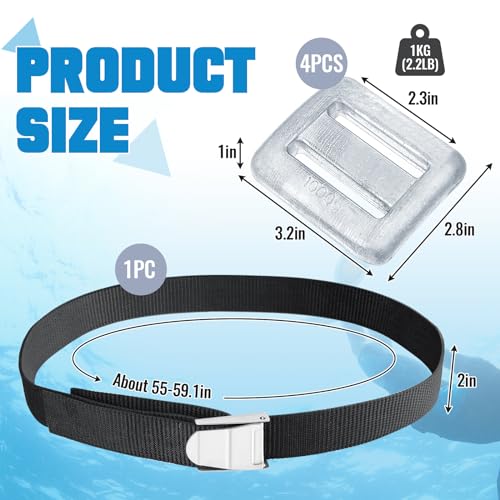 Tellegloww 4 Pcs 2.2 lb Dive Weights for Scuba with 1 Pcs Scuba Diving Weight Belt Set Scuba Weights Nylon Long Scuba Weight Belt with Metal Quick Release Buckle for Summer Free Diving Spearfishing - Image 2