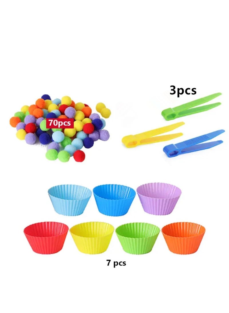 Children Fine Motor Skills Learning Counting Pompoms Sorting Games Montessori Early Education Toy with Tweezers for Kids  - Image 1