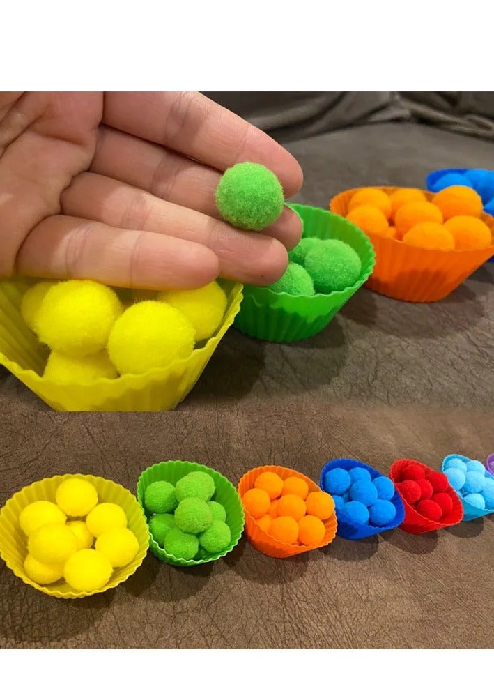 Children Fine Motor Skills Learning Counting Pompoms Sorting Games Montessori Early Education Toy with Tweezers for Kids  - Image 2
