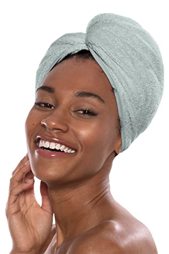TexereSilk Texere Women's Rayon and Cotton Terry Spa Hair Towel - Fast Drying, Absorbent Hair Wrap Twist Turban for Long, Thick, and Curly Hair (Tya, Lily Green, U) - Image 1