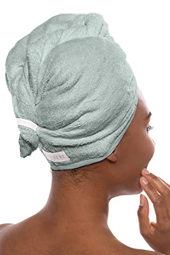 TexereSilk Texere Women's Rayon and Cotton Terry Spa Hair Towel - Fast Drying, Absorbent Hair Wrap Twist Turban for Long, Thick, and Curly Hair (Tya, Lily Green, U) - Image 2