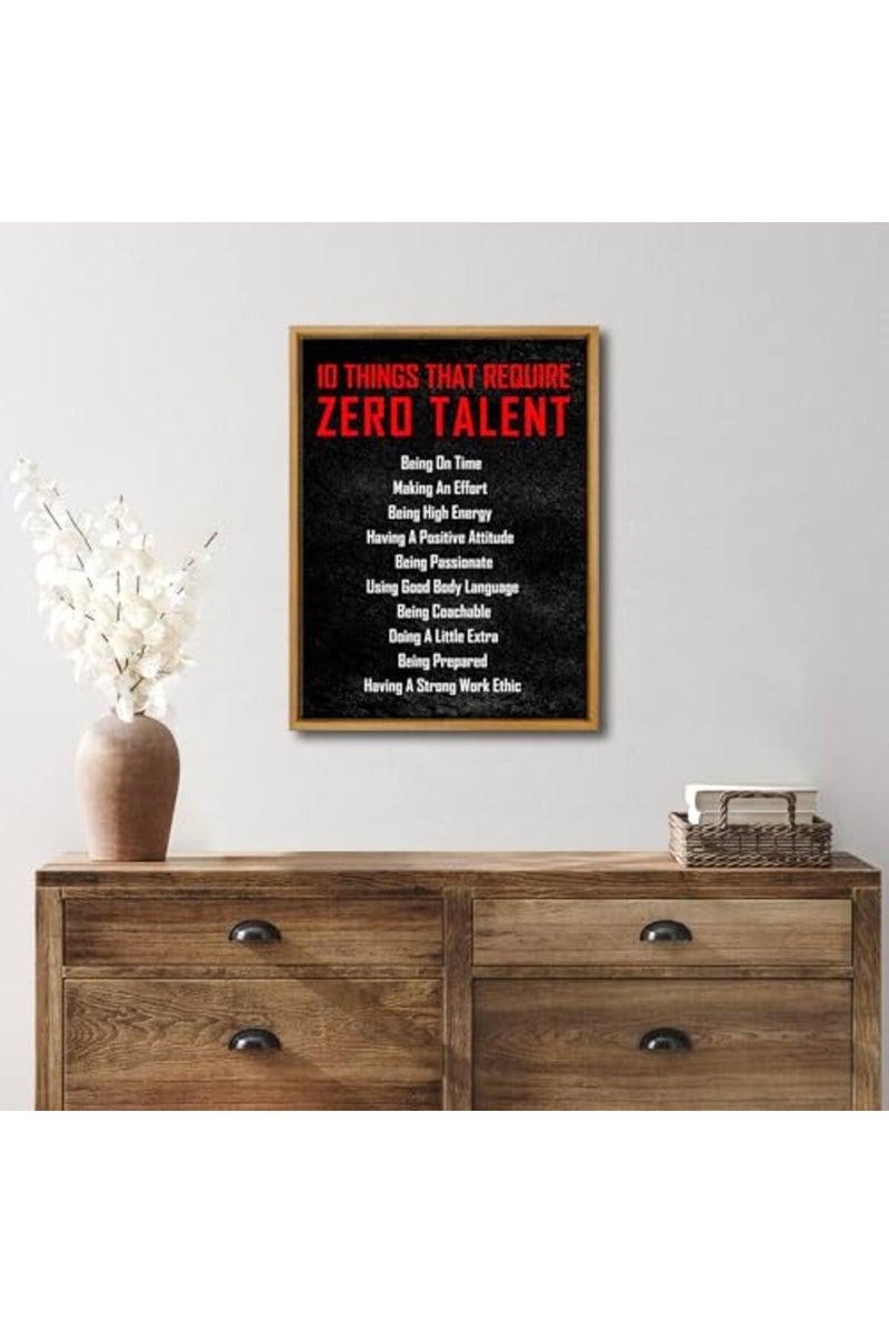 Pyradecor Framed Inspirational Poster Canvas Prints Motivational 10 Things That Require Zero Talent Office Positive Quotes for Classroom Living Room Home Decorations - Image 2