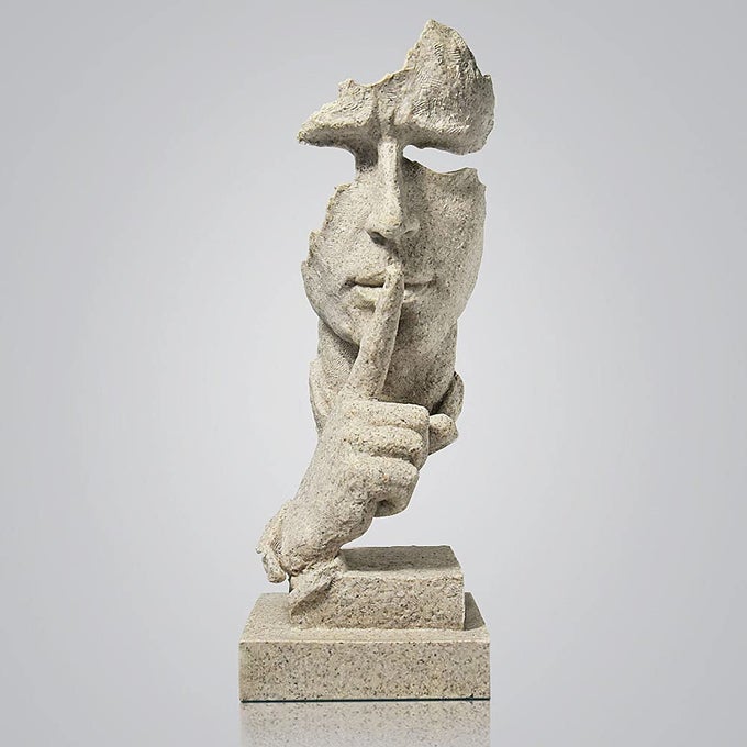 THINKER STATUE SILENCE IS GOLD MODERN DECOR CREATIVE ABSTRACT ART FIGURINE RESIN SCULPTURES DECORATION ROOM HOME STUDY OFFICE FOR MEN DESKTOP ORNAMENT SANDSTONE