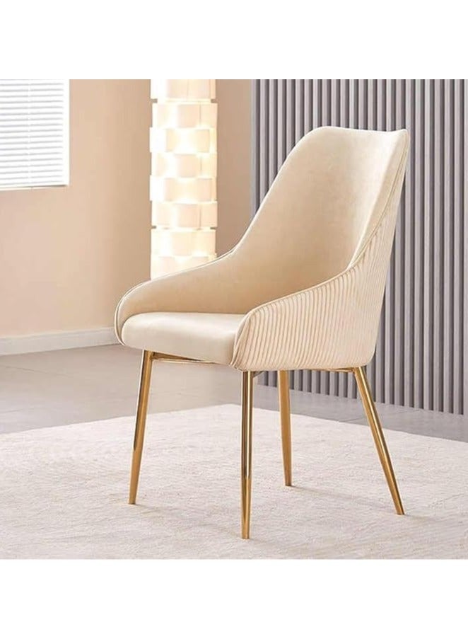 Poppins Home Luxury Velvet Chair for Dining, Living Room, and Restaurants - Golden Back Handle And Legs Big Size (Beige)  - Image 1