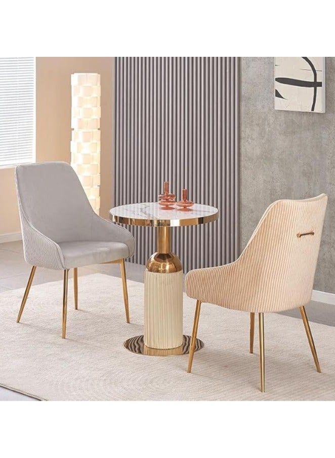 Poppins Home Luxury Velvet Chair for Dining, Living Room, and Restaurants - Golden Back Handle And Legs Big Size (Beige)  - Image 3