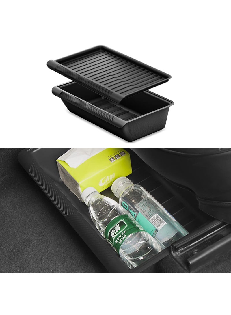 SYOSI For Tesla Model Y Under Seat Storage Box with Cover, ABS Texture Washable Storage Tray Bins Box Organizer, Waterproof Hidden Tray Underseat Storage Box for Tesla Model Y Accessories 2023 2022 2021 - Image 1