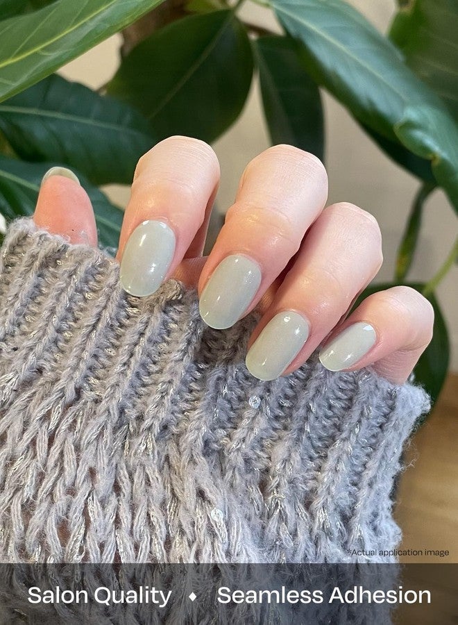ohora Semi Cured Gel Nail Strips (N Dewy Mint) - Green, Solid, Works with Any UV/LED Lamps, Salon-Quality, Long Lasting, Easy to Apply & Remove - Includes 2 Prep Pads, Nail File & Wooden Stick - Image 4