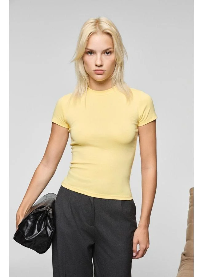 Grimelange HOPEWELL Women's Round Neck Knit Slim Fit Yellow T-Shirt.