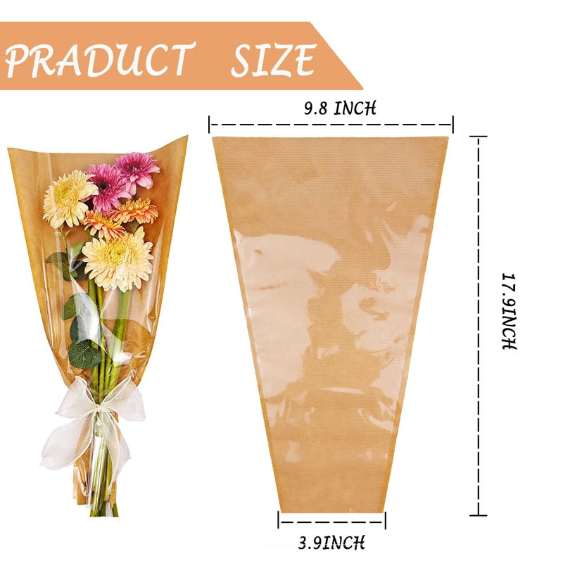 SELANTAG 50 Pack Flower Bags for Bouquets, Kraft Floral Wrapping Paper, Sleeves Perfect for Mother's Day, Wedding (9.8in x 18in x 3.9in) - Image 2