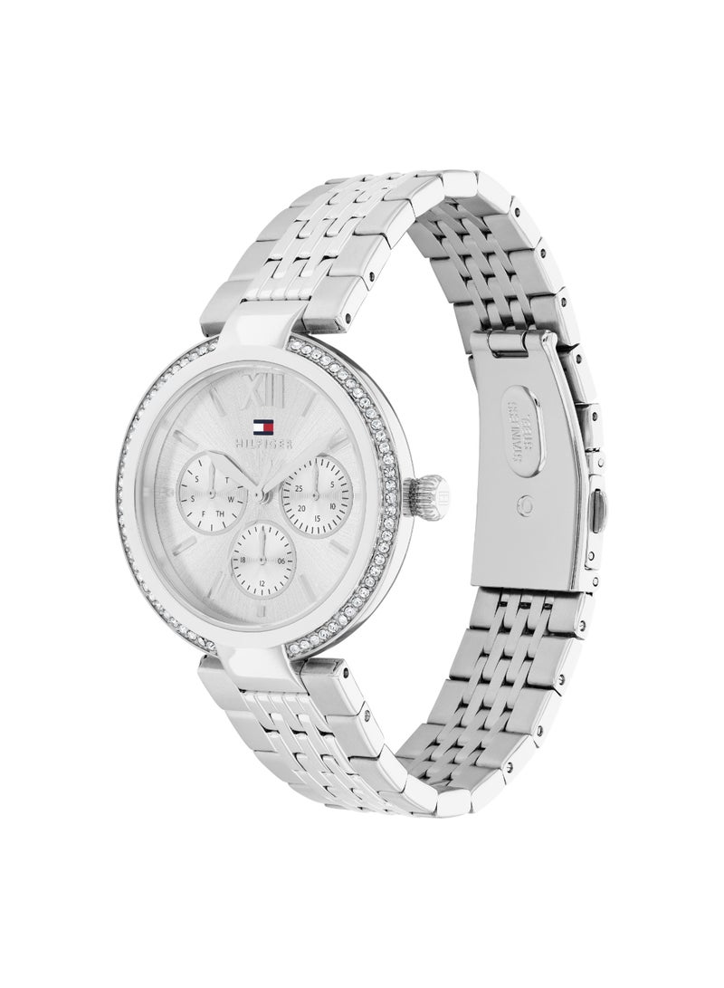 TOMMY HILFIGER ساعة نسائية دائرية أنالوج بعلبة فضية بيضاء - 1782695 - Image 2