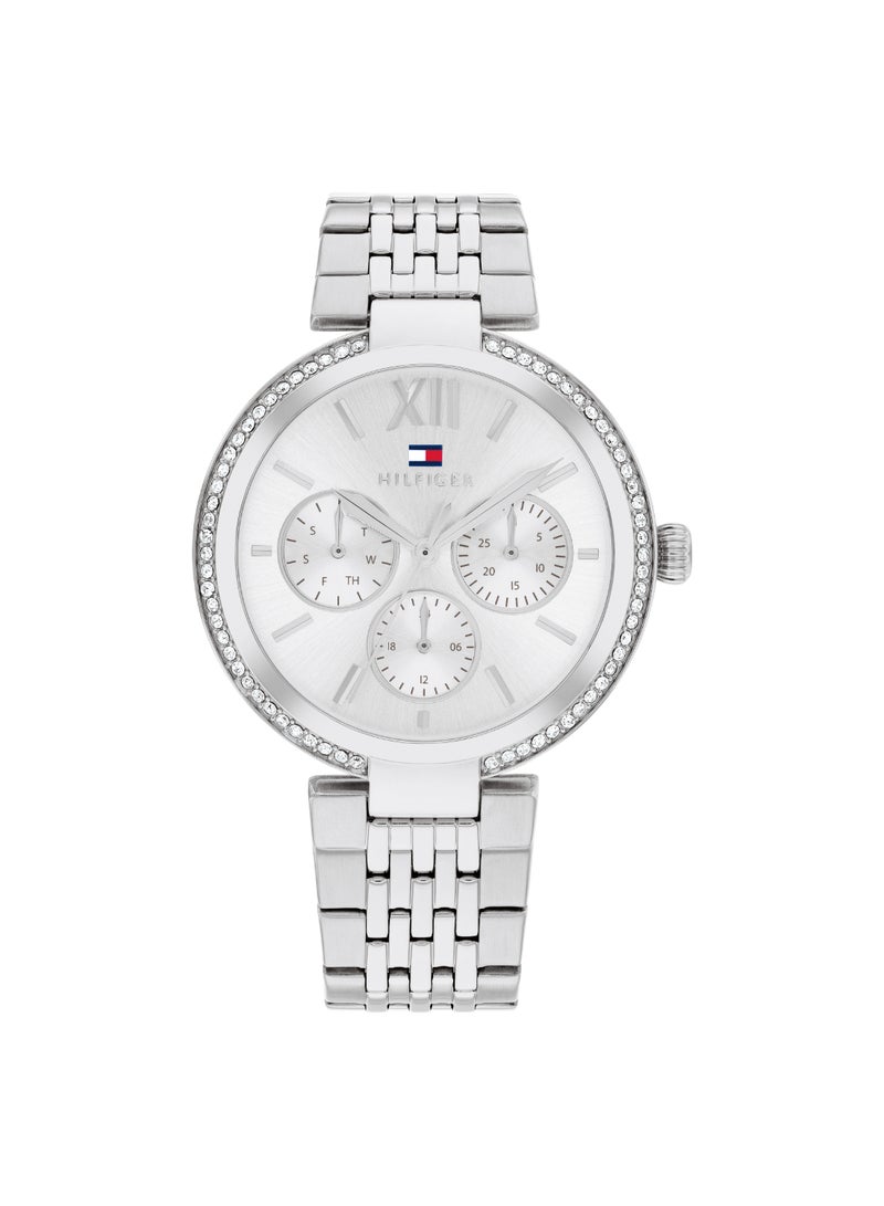 TOMMY HILFIGER ساعة نسائية دائرية أنالوج بعلبة فضية بيضاء - 1782695 - Image 1