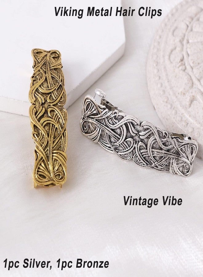 iRIIRIO 2pcs Viking Celtic Knot Hair Clips Vintage Hair Barrettes French Hair Clips Engraved Headwear for Women Girls (Silver, Bronze) - Image 2
