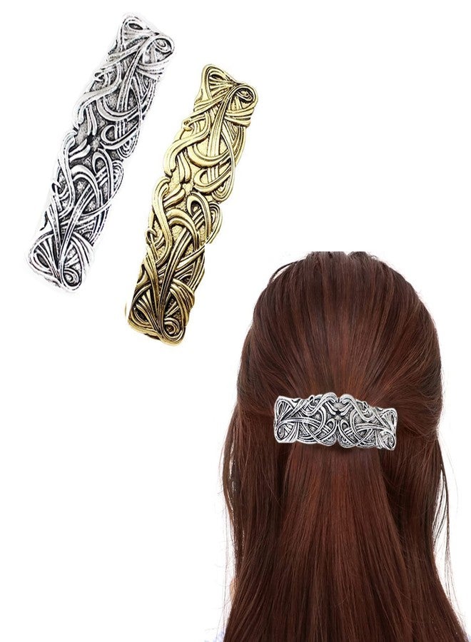 iRIIRIO 2pcs Viking Celtic Knot Hair Clips Vintage Hair Barrettes French Hair Clips Engraved Headwear for Women Girls (Silver, Bronze) - Image 1