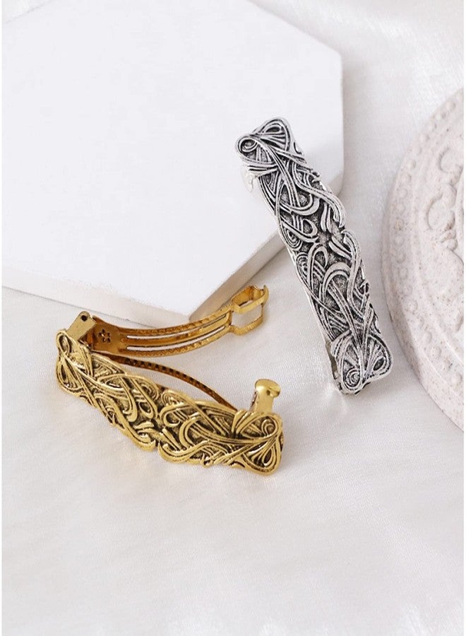 iRIIRIO 2pcs Viking Celtic Knot Hair Clips Vintage Hair Barrettes French Hair Clips Engraved Headwear for Women Girls (Silver, Bronze) - Image 3