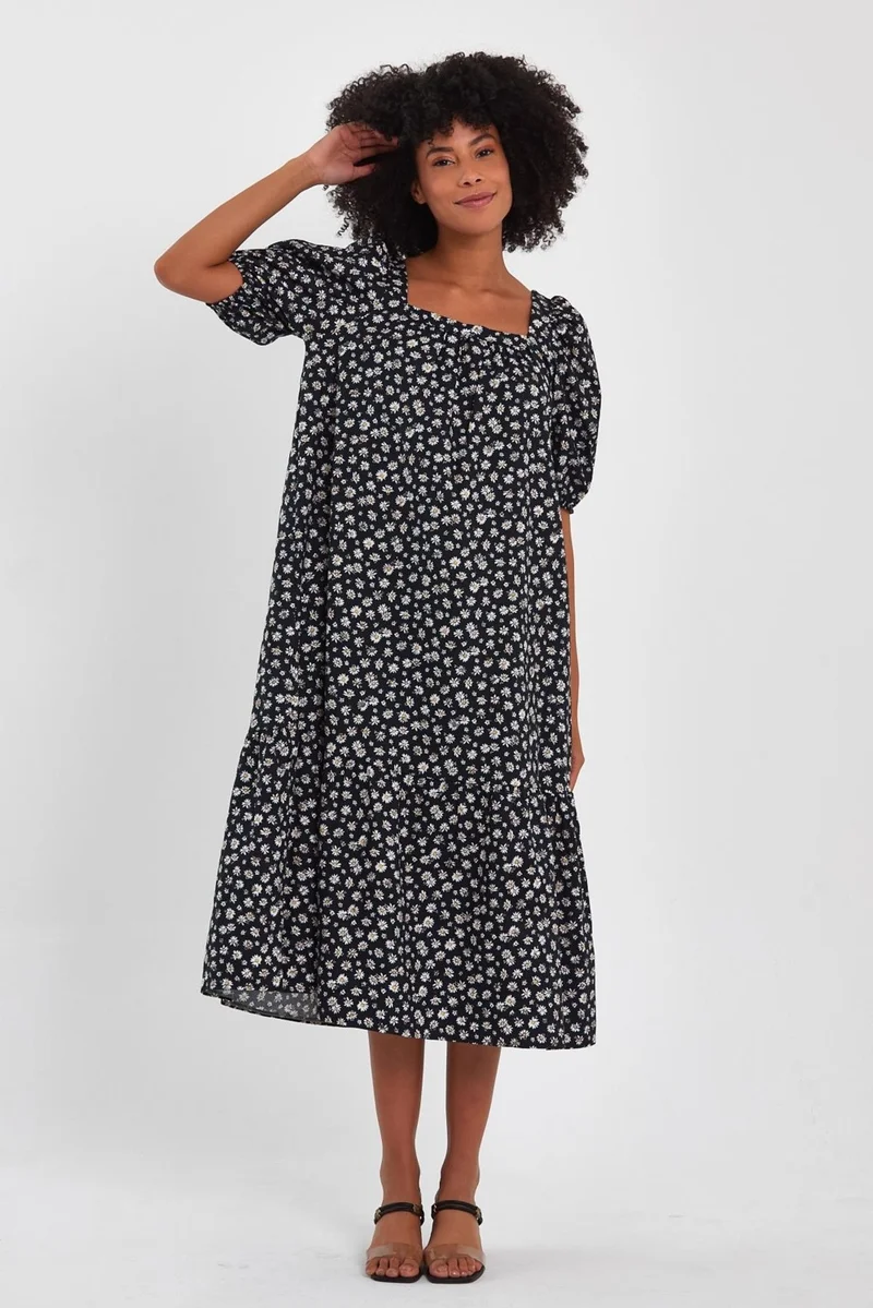 Alexander Gardi Patterned Square Neck Dress (B23-004)