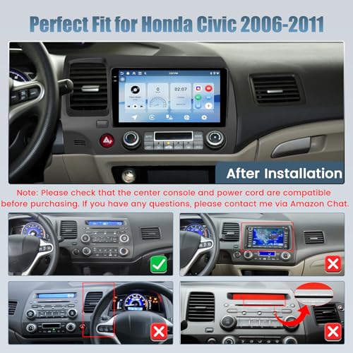 Roinvou 464G Android 15 Radio for Honda Civic 20062011 9 Touchscreen for Civic Car Stereo Wireless CarPlayAndroid Auto 5GHz WiFi Bluetooth 50 EQ GPS Navigation 1280 720 Backup Camera - Image 3