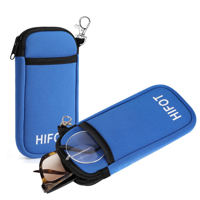 Hifot Hifot 2 Pack Double Soft Glasses Case with Carabiner Hook, Ultra Light Portable Neoprene Eyeglasses Pouch with Zipper  - Image 2