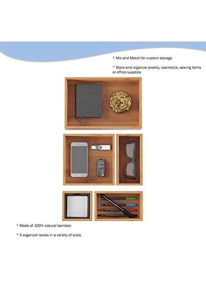 لافيش هوم منظم الأدراج مكون من 5 حجرات من الخشب الطبيعي من الخيزران لتوفير المساحة لتخزين المطبخ وغرفة النوم والمكتب والحمام - Image 3