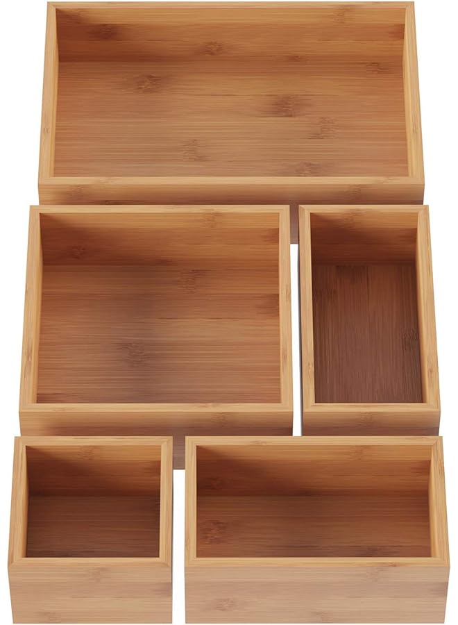 لافيش هوم منظم الأدراج مكون من 5 حجرات من الخشب الطبيعي من الخيزران لتوفير المساحة لتخزين المطبخ وغرفة النوم والمكتب والحمام - Image 1