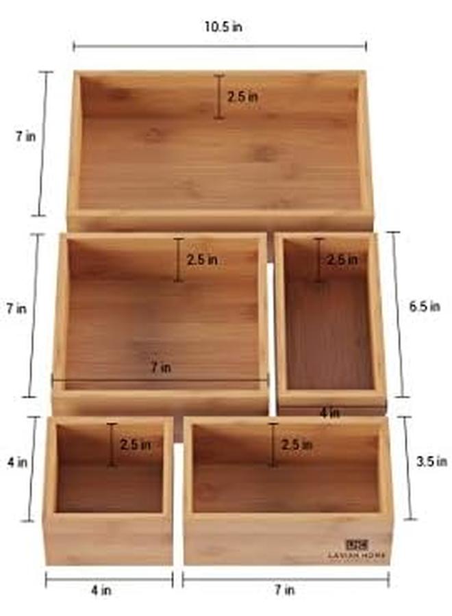لافيش هوم منظم الأدراج مكون من 5 حجرات من الخشب الطبيعي من الخيزران لتوفير المساحة لتخزين المطبخ وغرفة النوم والمكتب والحمام - Image 2