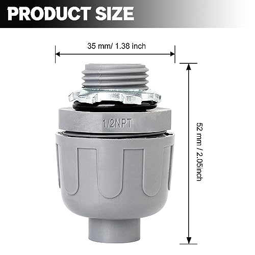 Wocloer (60 Pack) 1/2 inch Liquid Tight Connector PVC Flexible Conduit Connector,Straight 180 Degree UL Listed Liquid Tight Connector, Non-Metallic Electrical Conduit Fittings - Image 2