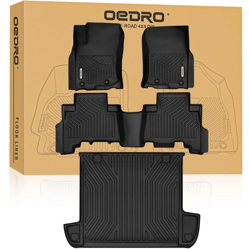 OEDRO Floor Mats & Cargo Liner Fit for Toyota 4Runner 2013-2024(Only 5 Seater, Not Fit 7 Seats), Custom Fit TPE All Weather Floor Liners for 4Runner Accessories, 1st & 2nd Row Car Mats Full Set, Black - Image 1
