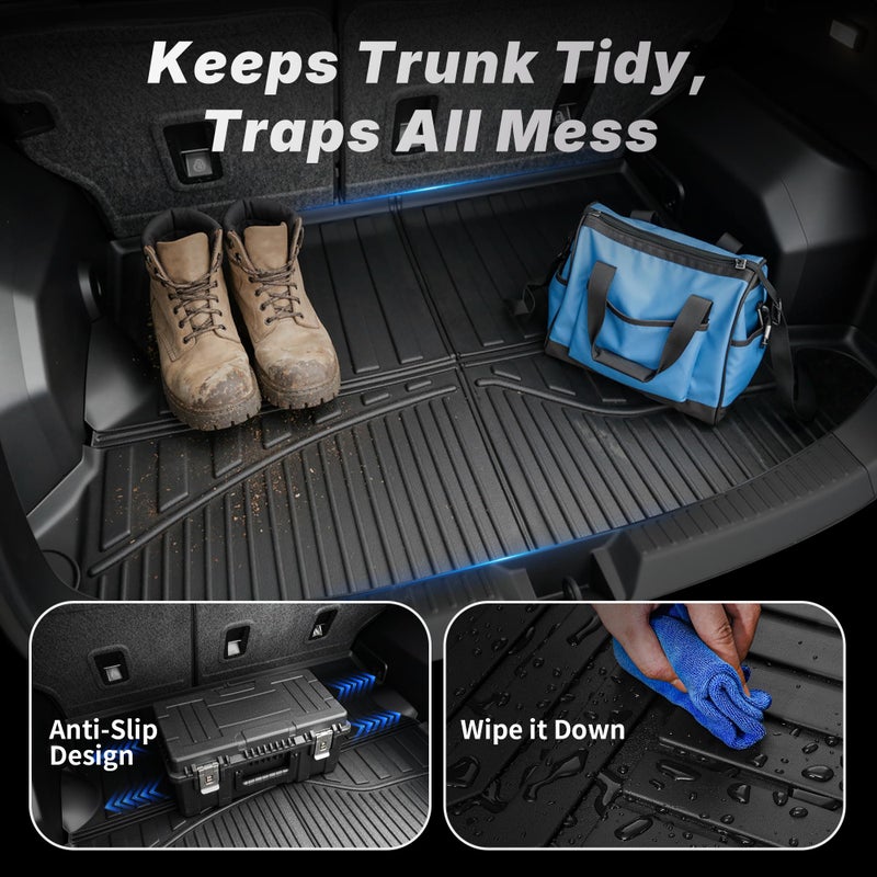 OEDRO Floor Mats & Cargo Liner Fit for Toyota 4Runner 2013-2024(Only 5 Seater, Not Fit 7 Seats), Custom Fit TPE All Weather Floor Liners for 4Runner Accessories, 1st & 2nd Row Car Mats Full Set, Black - Image 5