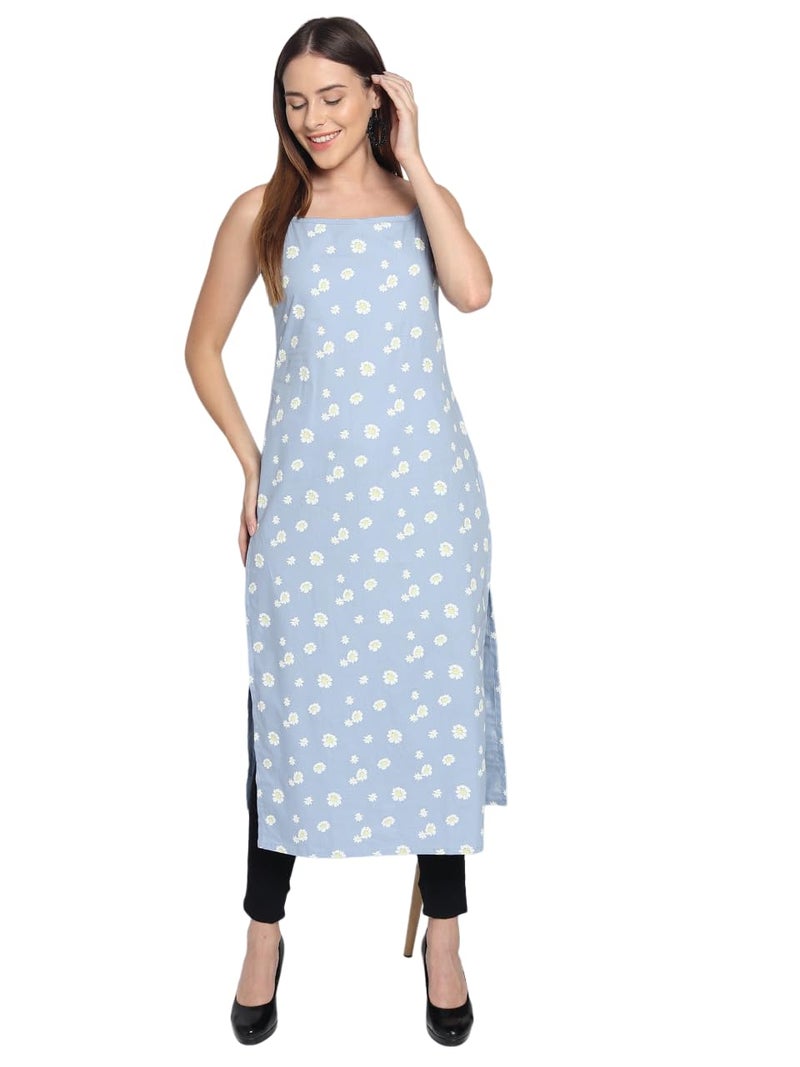 PATLANI Women's Crepe Full Stitched Kurti. Sky - Image 1