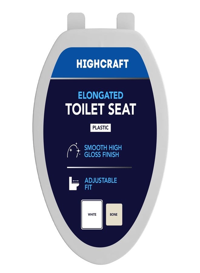 Highcraft W1TSPE Elongated Plastic Toilet Seat with Adjustable Hinge, White - Image 1