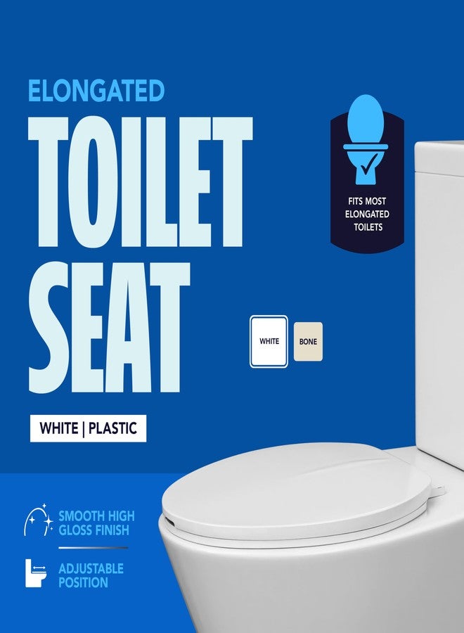 Highcraft W1TSPE Elongated Plastic Toilet Seat with Adjustable Hinge, White - Image 2