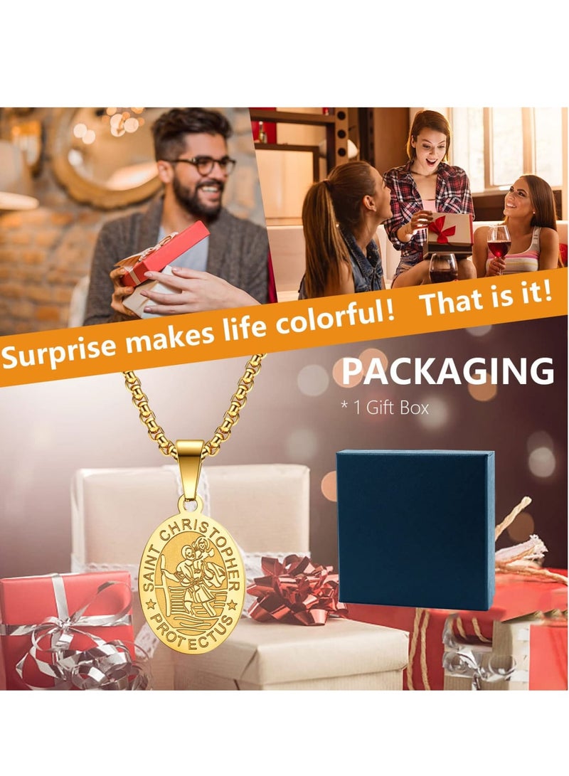 SOLARAE St Christopher Necklace for Men Women, Engraved Saint Christopher Necklace Silver St christopher, Medal Pendant Necklace Jewelry for Men Women Boys, 60cm - Image 4