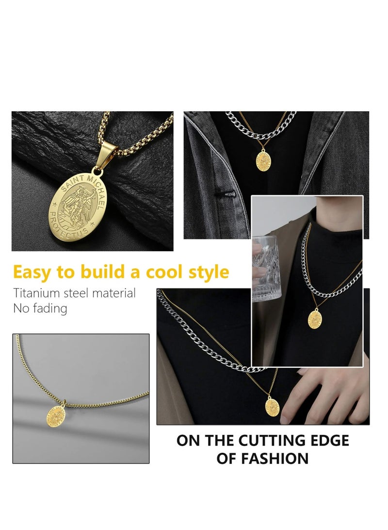 SOLARAE St Christopher Necklace for Men Women, Engraved Saint Christopher Necklace Silver St christopher, Medal Pendant Necklace Jewelry for Men Women Boys, 60cm - Image 3