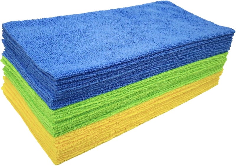 POLYTE Microfiber Cleaning Cloths - Ultrasonic Cut Edgeless, 14 x 14 in (36 Pack, Blue, Green, Yellow) - Image 1